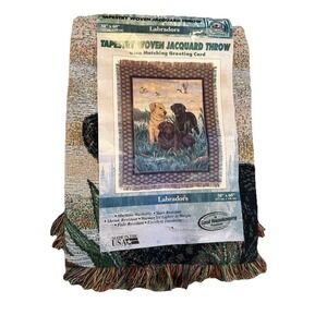 New Labrador Dog Vintage American Weavers Tapestry Throw Blanket Fringe 59"X 51"